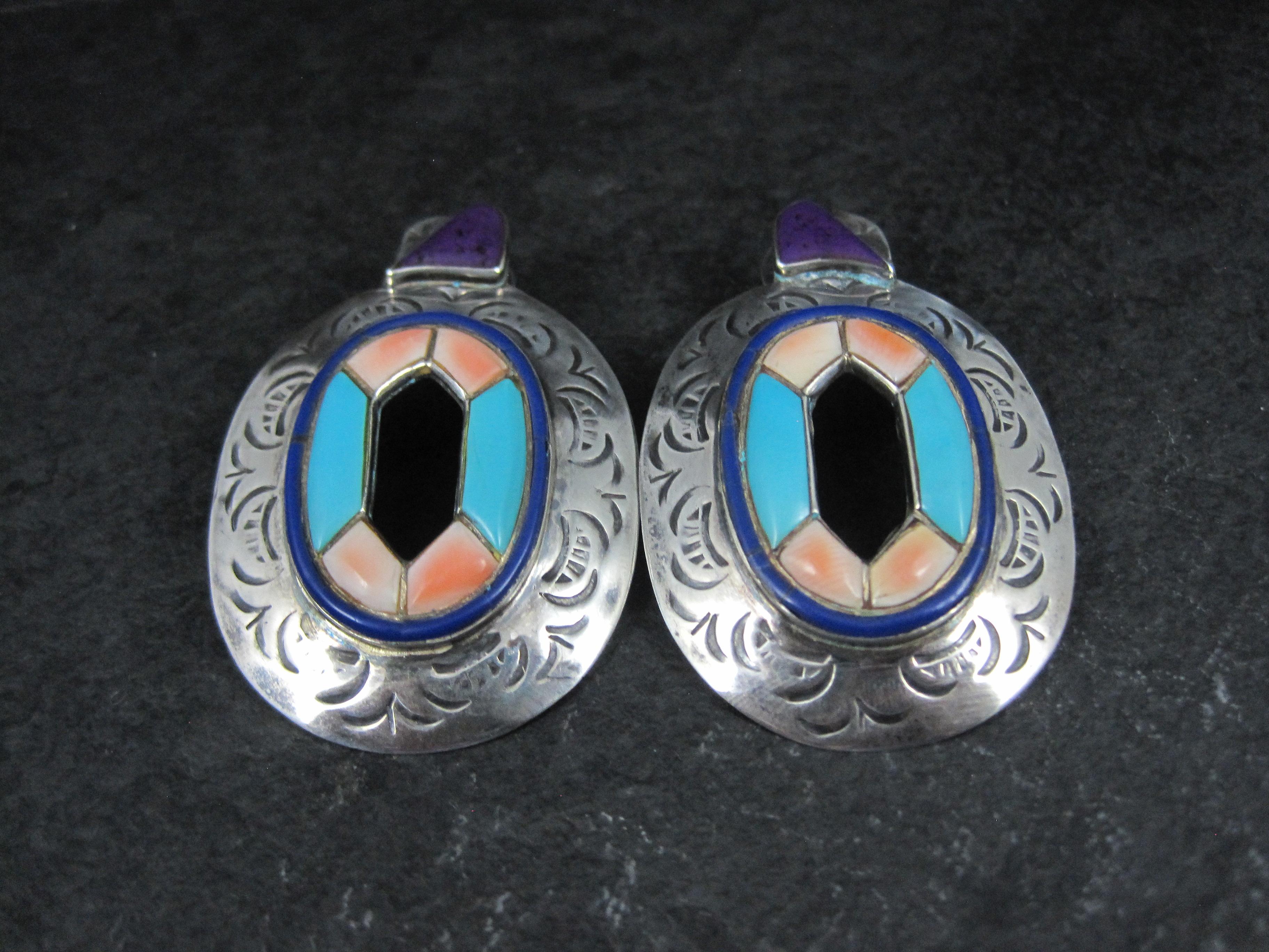 Pendientes vintage grandes de turquesa del suroeste con incrustaciones de ostra espinosa en venta 6
