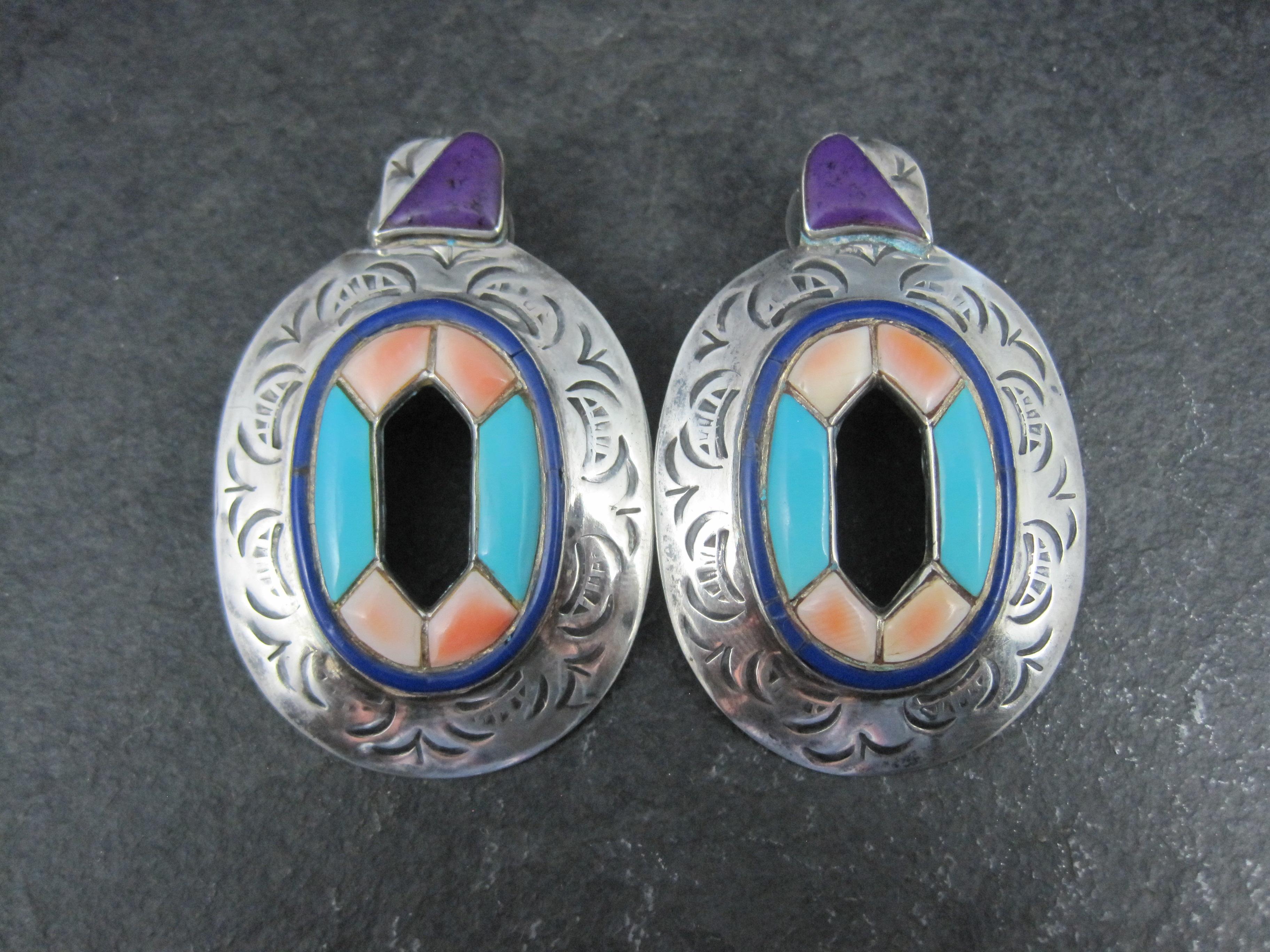 Pendientes vintage grandes de turquesa del suroeste con incrustaciones de ostra espinosa en venta 7