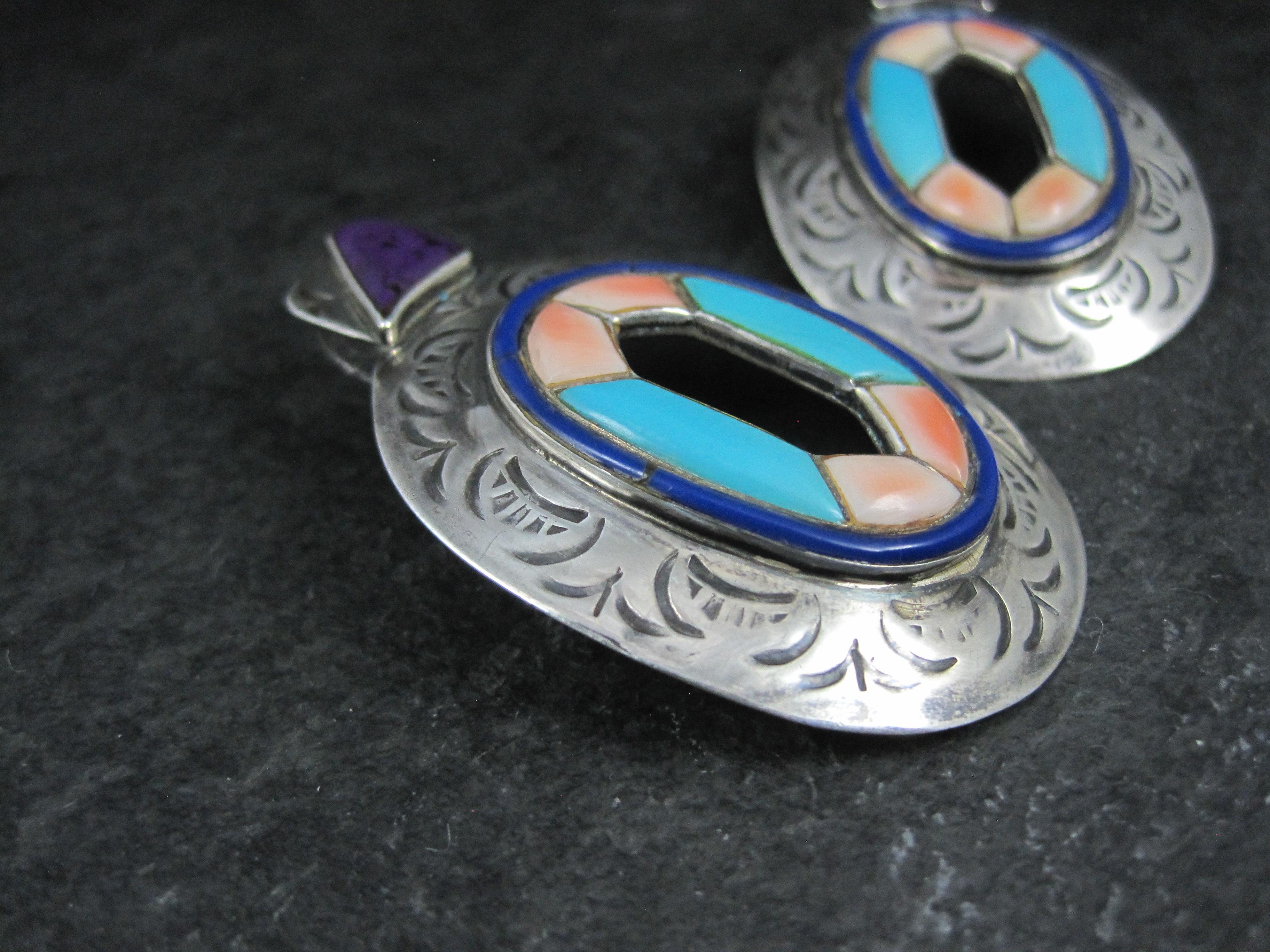 Pendientes vintage grandes de turquesa del suroeste con incrustaciones de ostra espinosa en venta 8