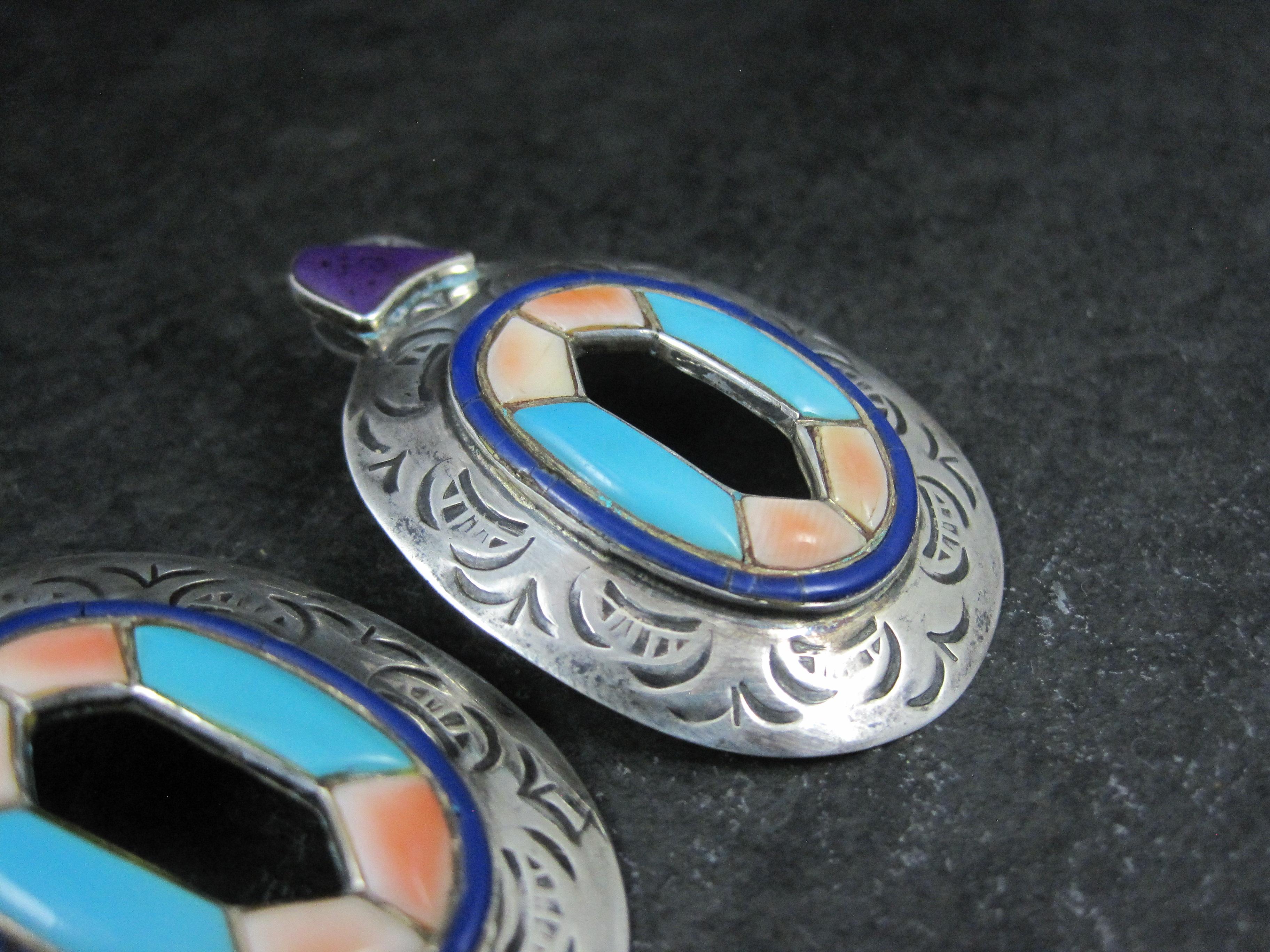 Pendientes vintage grandes de turquesa del suroeste con incrustaciones de ostra espinosa en venta 9