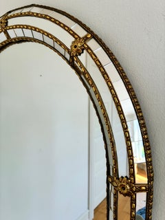 Large Vintage Spanish Venetian-Style Wall Mirror, Brass, 1980s Hollywood Regency