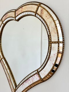 Large Vintage Spanish Venetian-Style Wall Mirror, Brass, 1980s Hollywood Regency