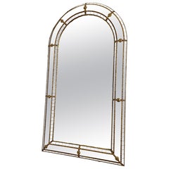 Large Vintage Spanish Venetian-Style Wall Mirror, Brass, 1980s Hollywood Regency