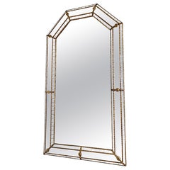 Large Vintage Spanish Venetian-Style Wall Mirror, Brass, 1980s Hollywood Regency