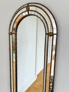Large Vintage Spanish Venetian-Style Wall Mirror, Full Length Brass, 1980s Holly