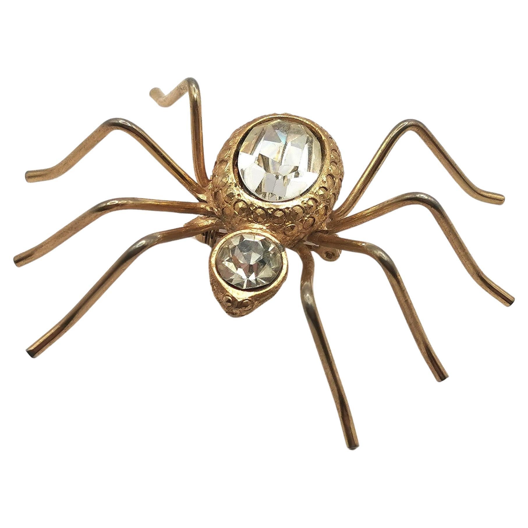 Large vintage spider brooch, gold tone For Sale