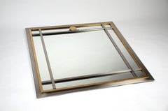 Large Vintage Square Chrome & Brass Mirror from Maison Jansen, 1970s