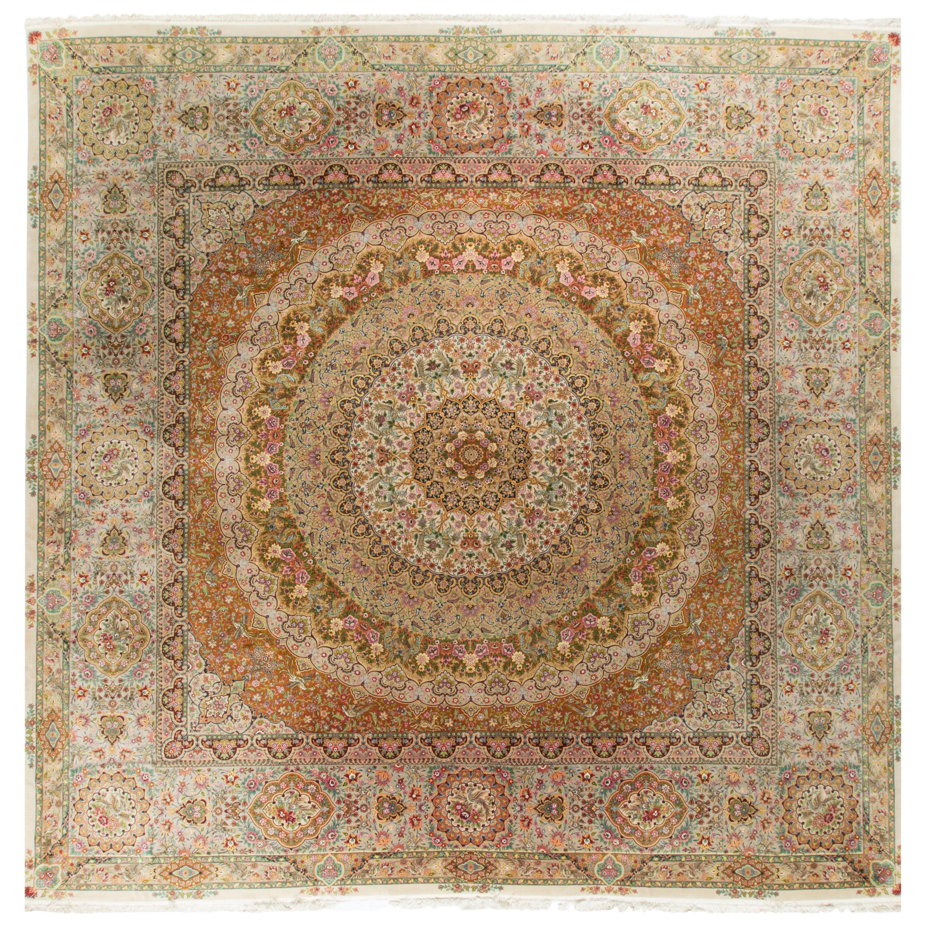 Großer quadratischer persischer Tabriz-Teppich im Vintage-Stil