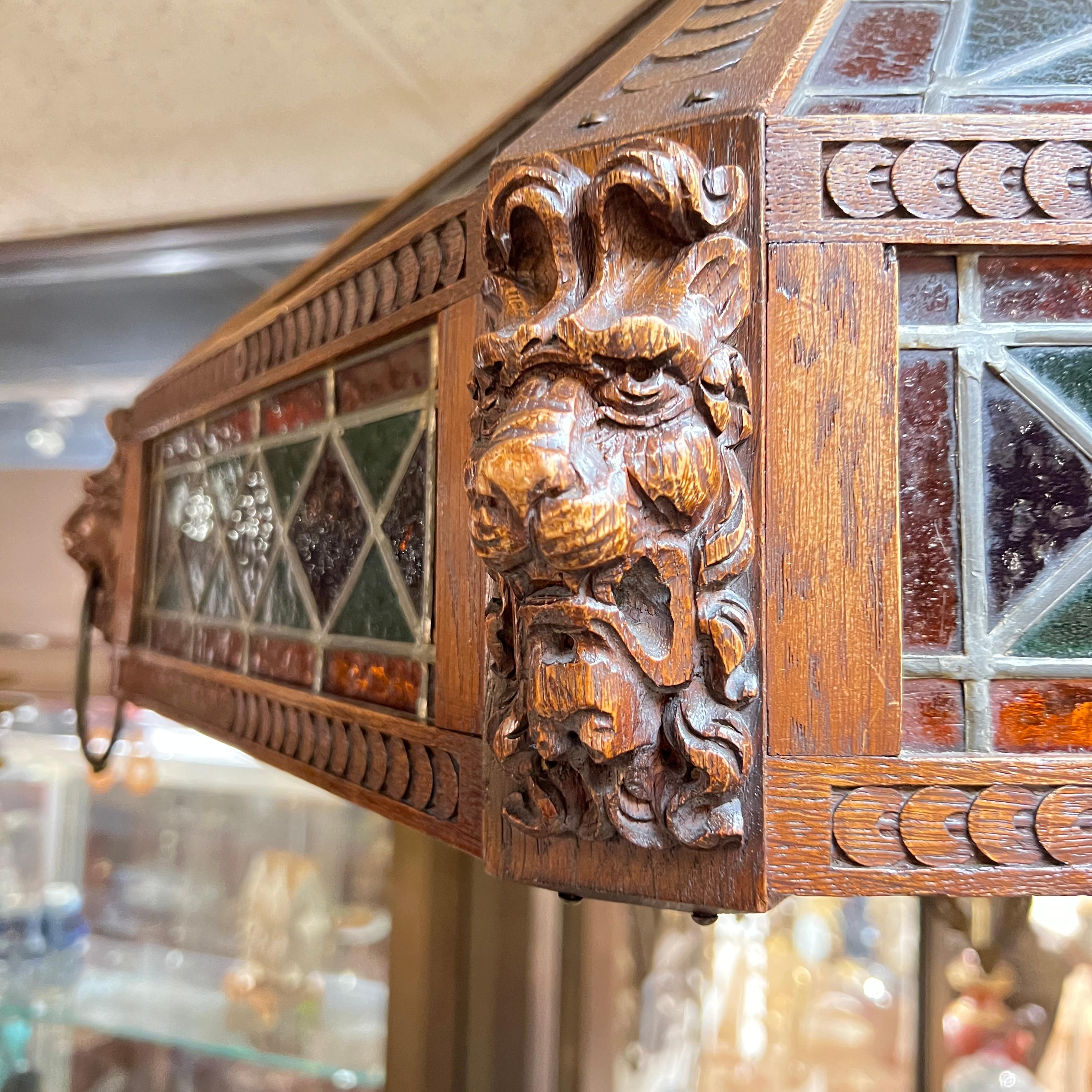 Large Vintage Stained Glass Lantern / Chandelier In Good Condition For Sale In New York, NY