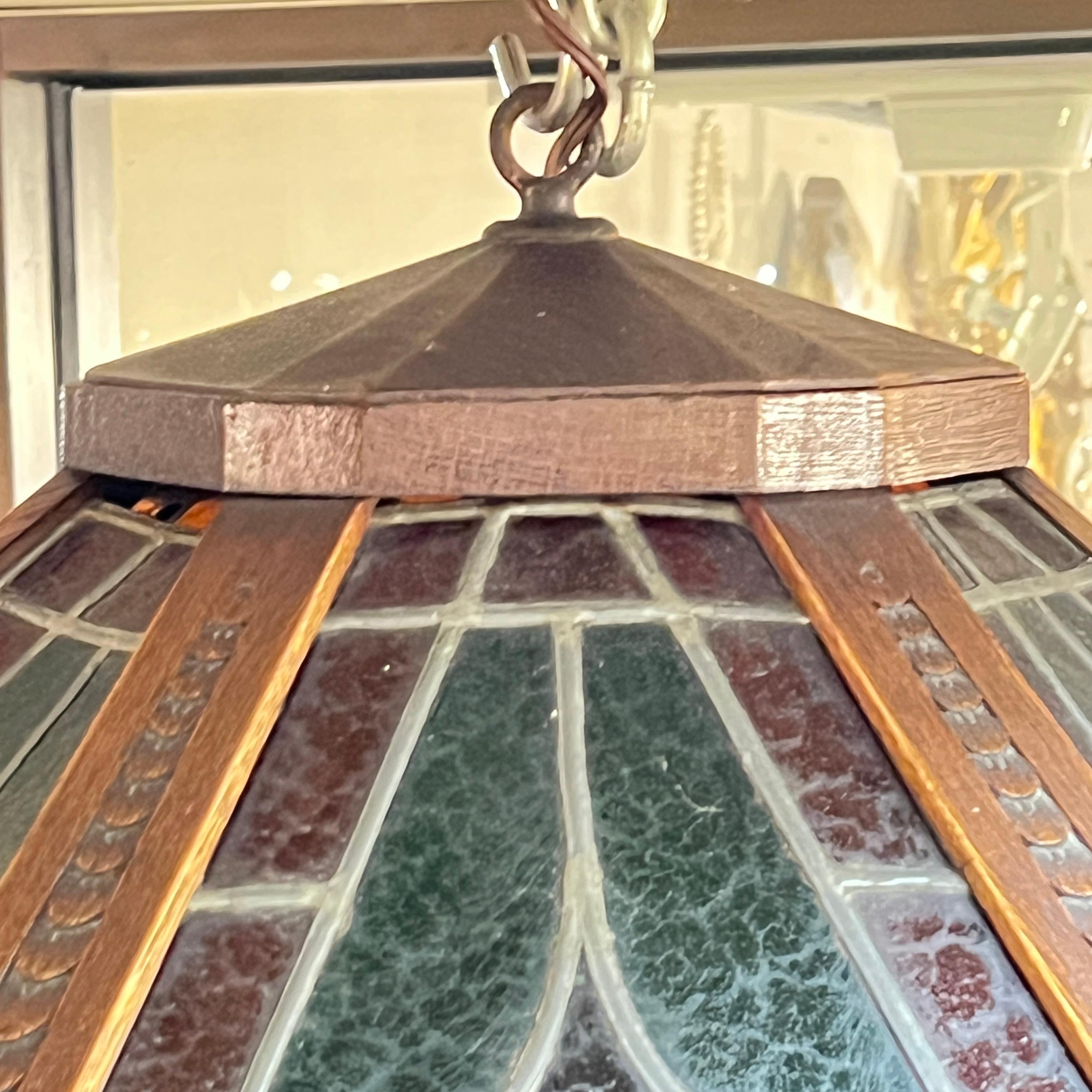 20th Century Large Vintage Stained Glass Lantern / Chandelier For Sale