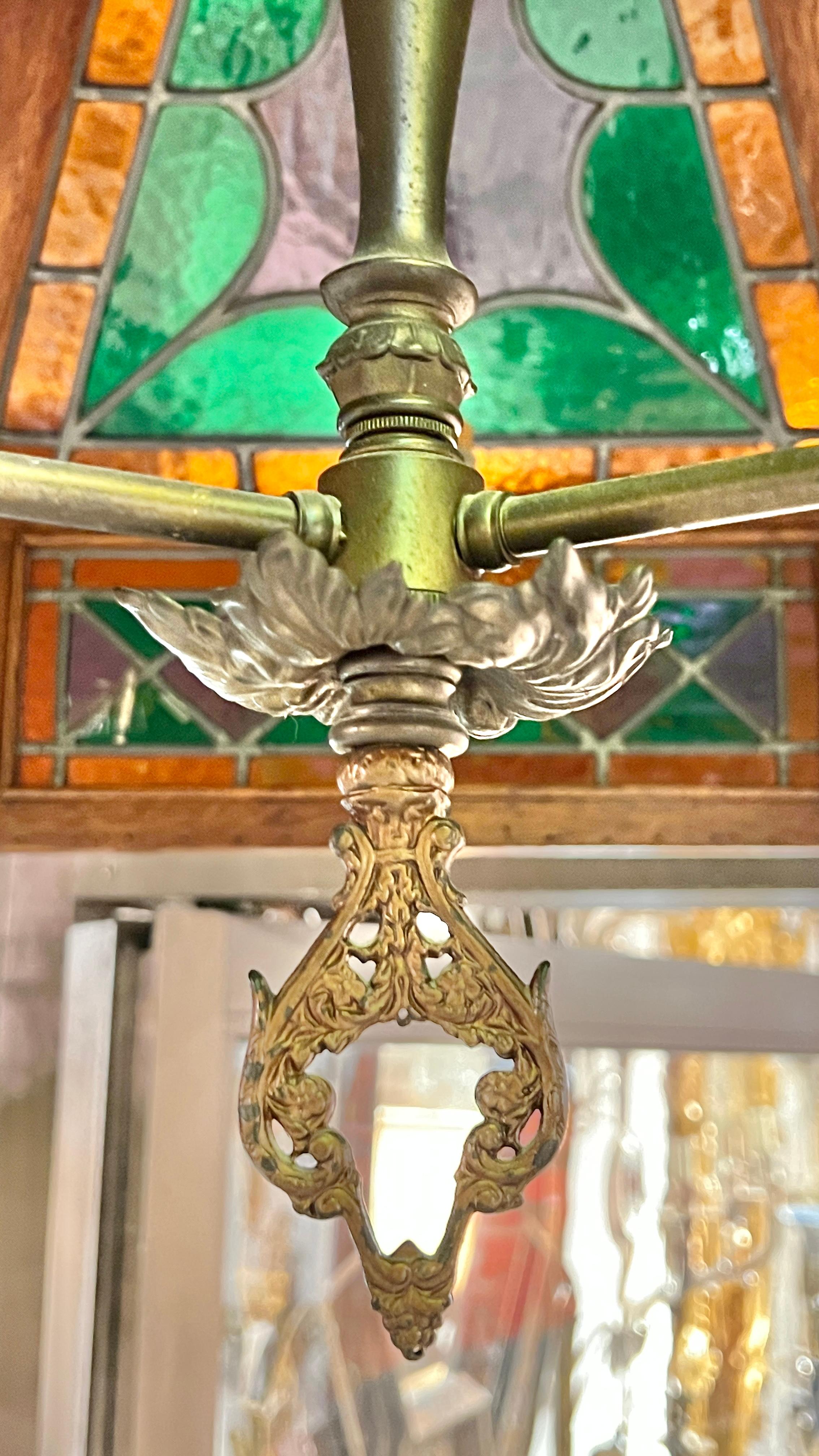 Large Vintage Stained Glass Lantern / Chandelier For Sale 1