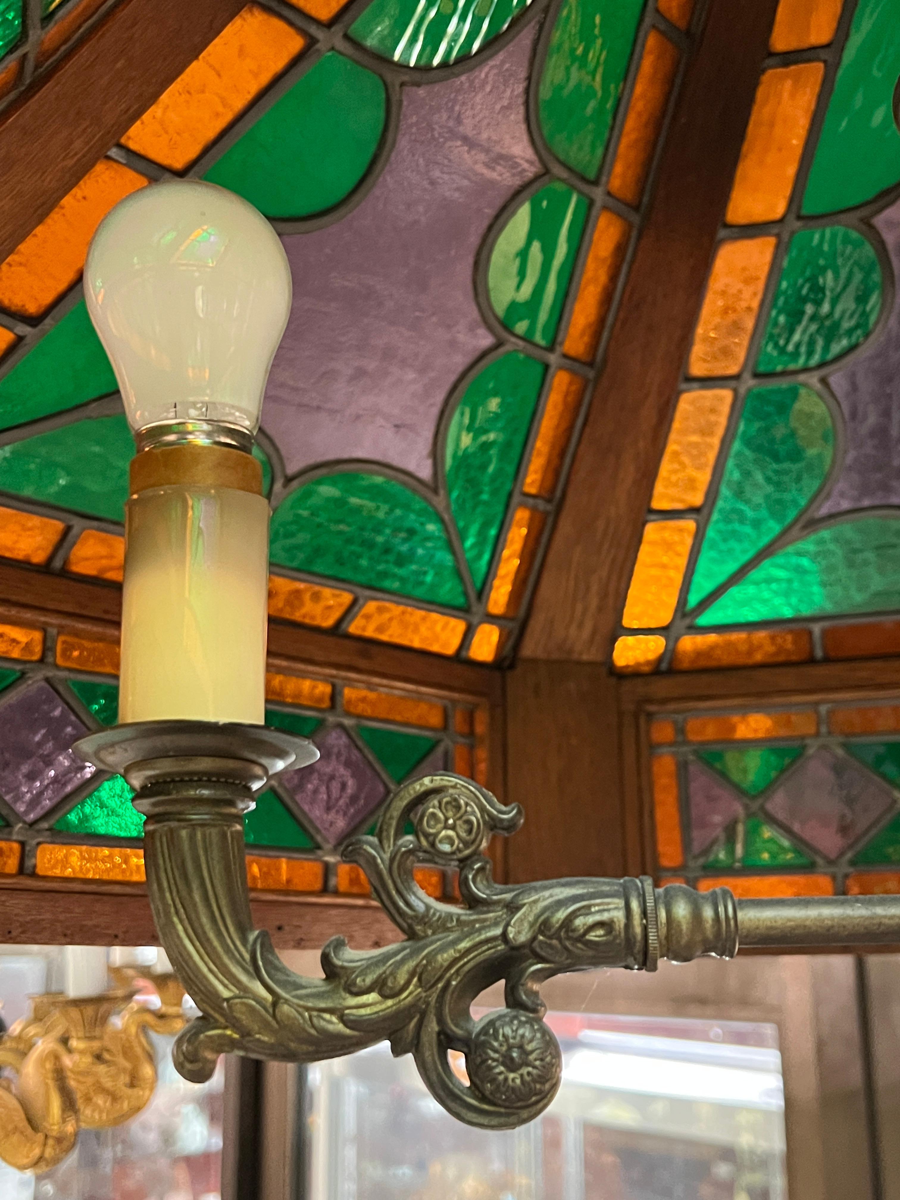 Large Vintage Stained Glass Lantern / Chandelier For Sale 2