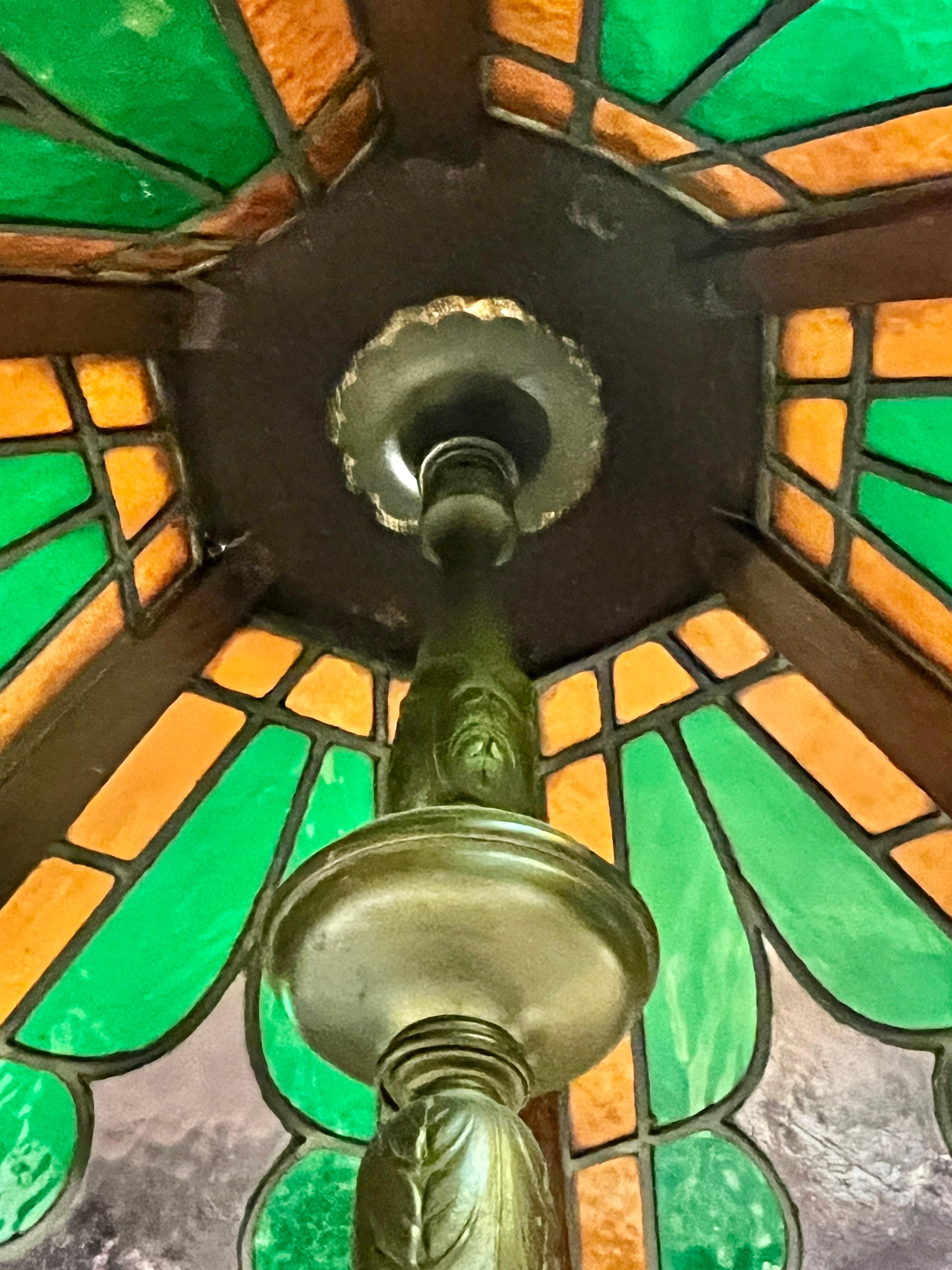 Large Vintage Stained Glass Lantern / Chandelier For Sale 3