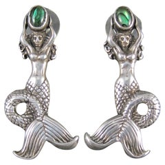 Large Vintage Sterling Abalone Shell Mermaid Earrings