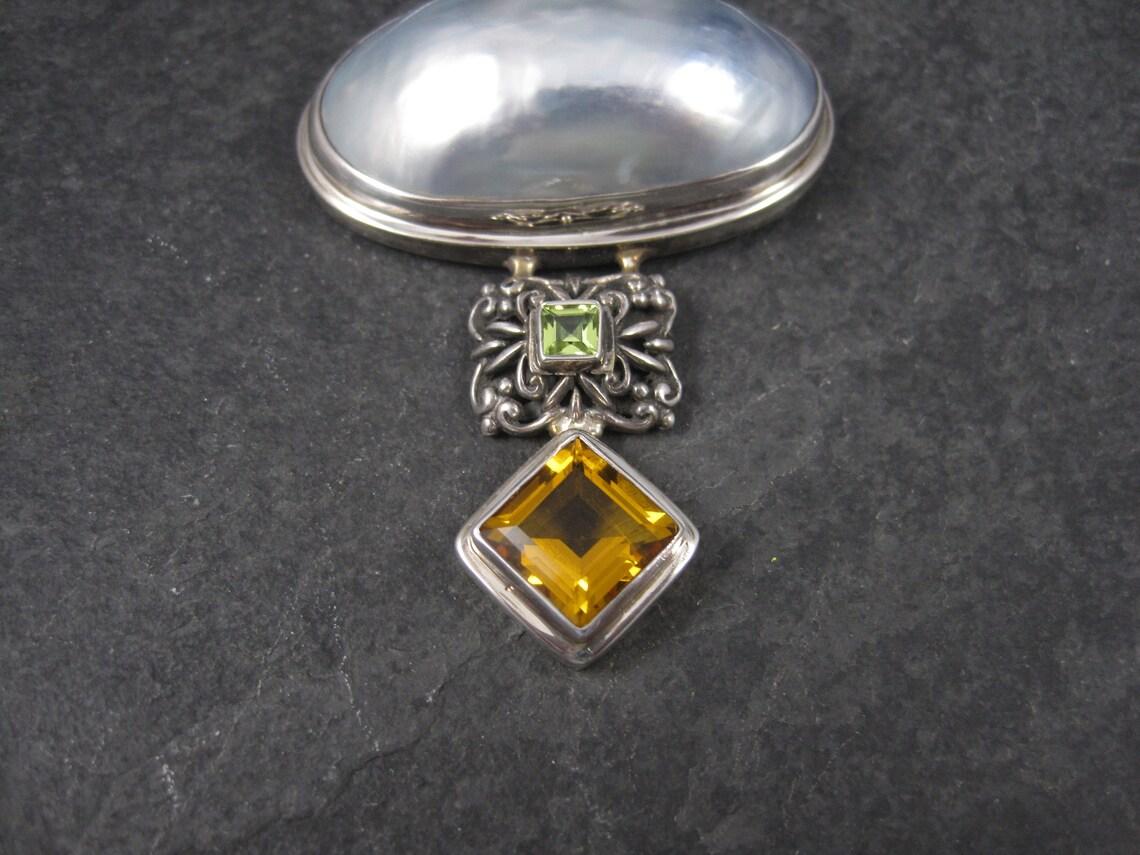 Large Vintage Sterling Peridot Topaz Mabe Pearl Pendant In Excellent Condition For Sale In Webster, SD