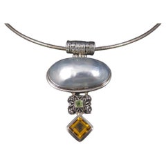 Grand pendentif vintage en argent sterling avec topaze, mabé et perle