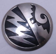 Large Vintage Sterling Silver Aztec Design Brooch/Pendant