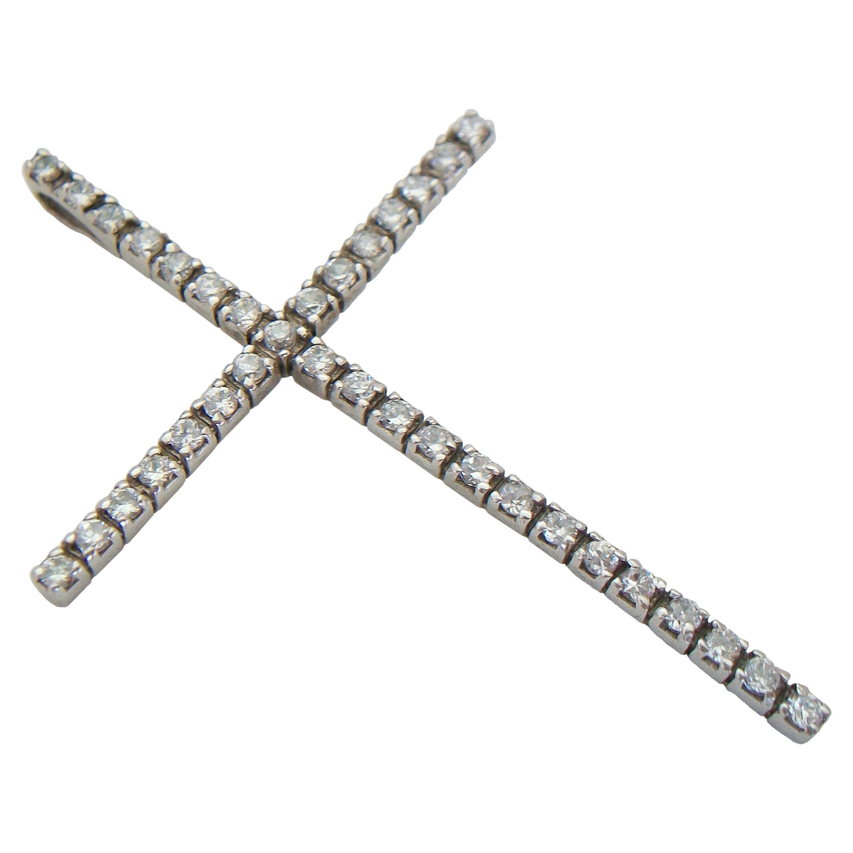 Large Vintage Sterling Silver & Crystal Cross Pendant - U.S.A. - Circa 1990's For Sale