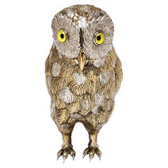 Large Vintage Sterling Silver Owl Figurine Model Bird parcel Gilt Import 1983