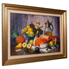 Grande peinture allemande, art encadré, huile sur toile, Stilleben