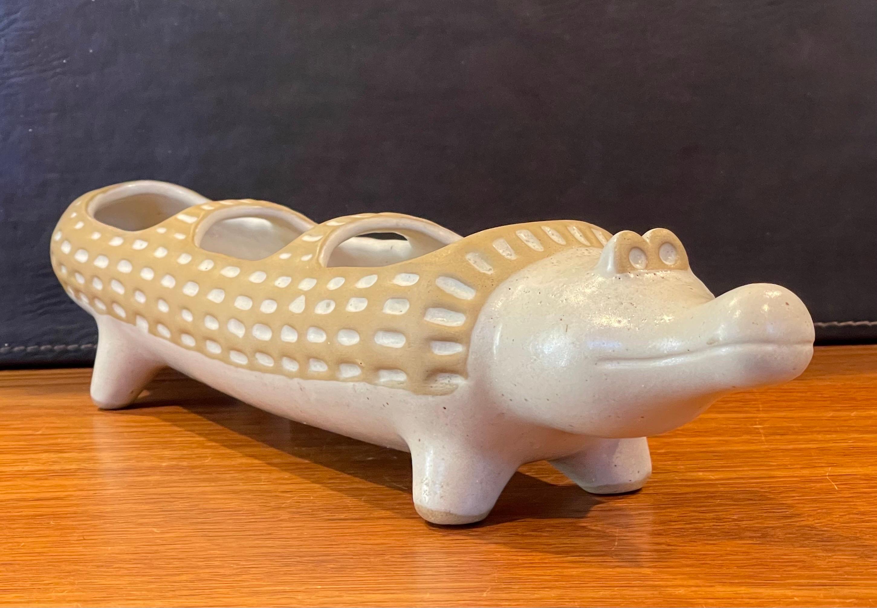 Mid-Century Modern Large Vintage Stoneware Alligator Planter by David Stewart