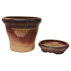 Large Vintage Studio Pottery Ombré Planter and Draining Saucer by Deanna Nichols