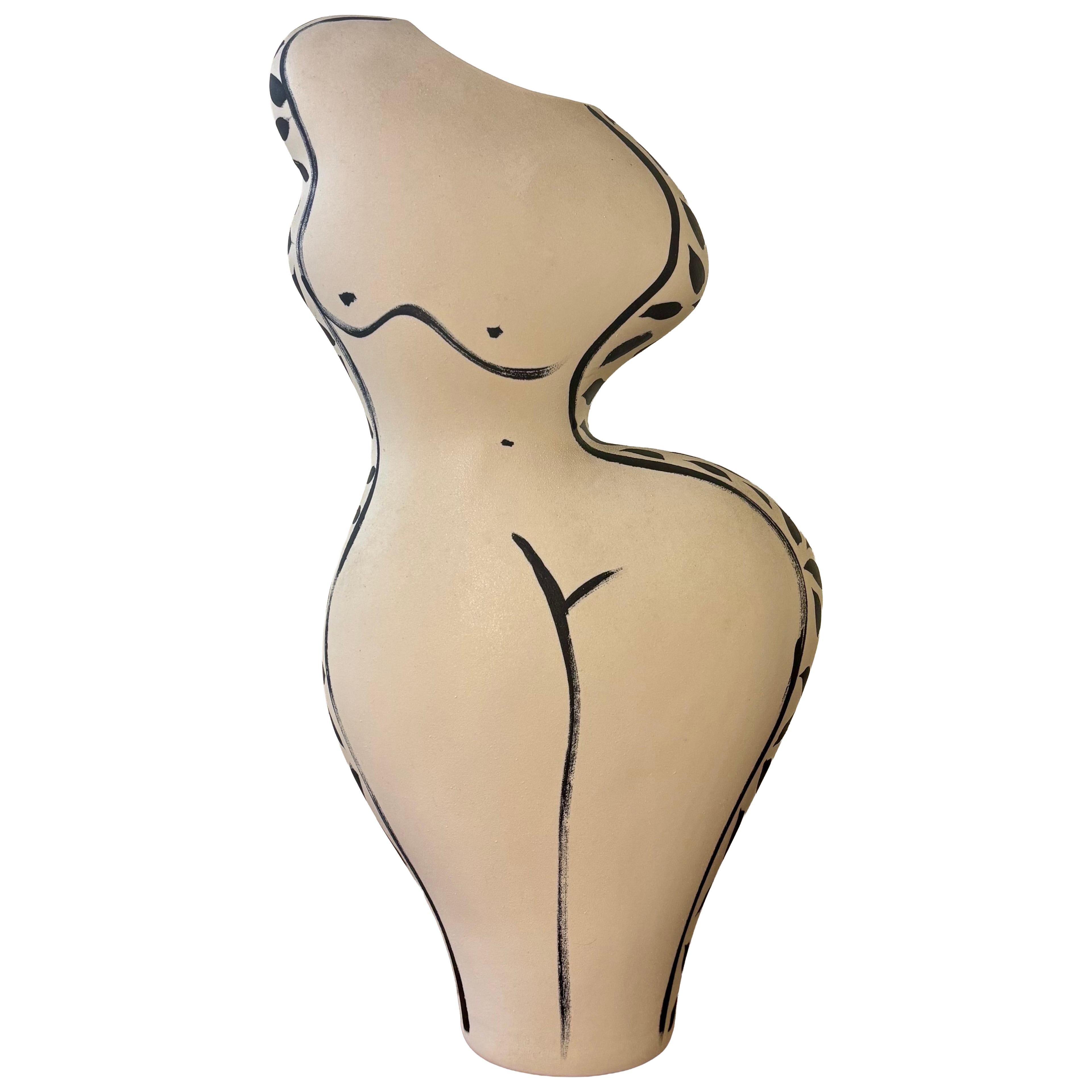Large Vintage Studio Pottery Vase, Sculptural Nude, by Donna Polseno