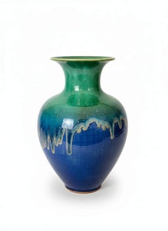 Large Vintage Studio Pottery Vase with Drip Glaze, circa 1970s