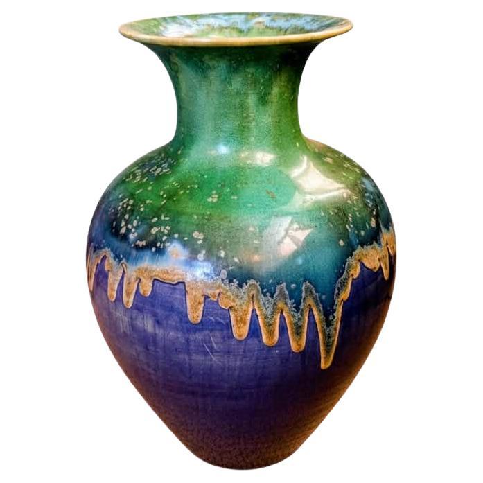 Grande vaso vintage in Studio Pottery con smalto a goccia, circa anni '70