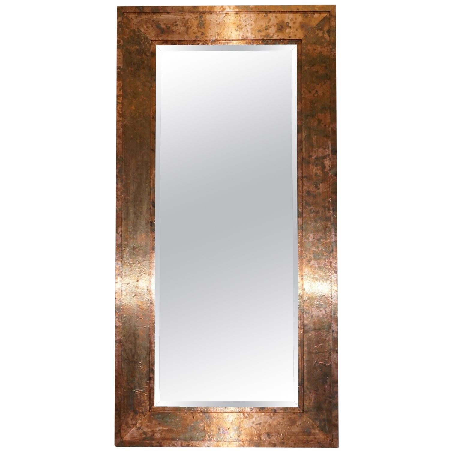 Large Vintage Style Distressed Copper Frame Mirror Bevelled Edge at 1stDibs  | large copper framed mirror, large copper mirror, distressed copper mirror