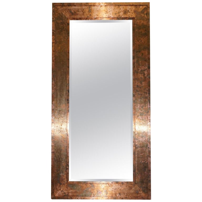 Large Vintage Style Distressed Copper Frame Mirror Bevelled Edge at