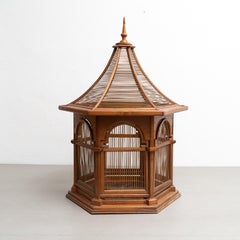 Large Vintage-Style Wooden Cage: Replica of Gaudi's "El Capricho" in Comillas
