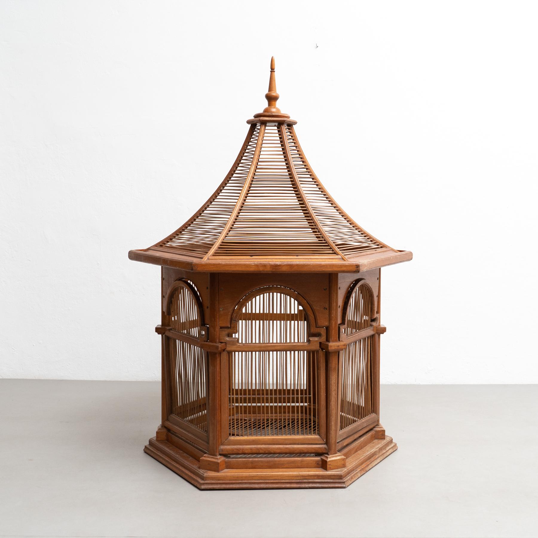 Mid-Century Modern Large Vintage-Style Wooden Cage: Replica of Gaudi's 