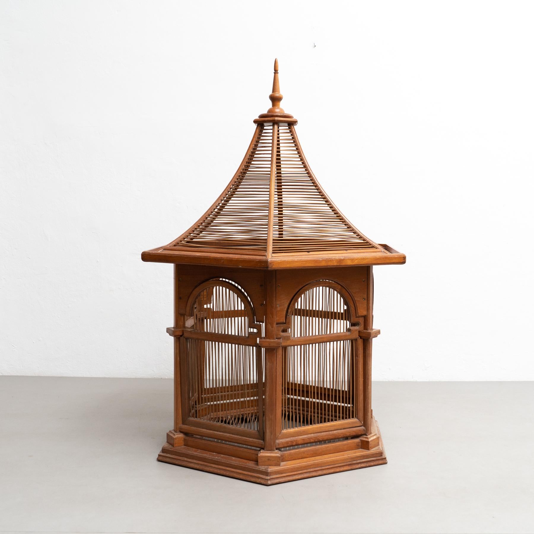 Spanish Large Vintage-Style Wooden Cage: Replica of Gaudi's 