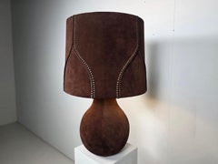 Large Vintage Suede Table Lamp with Matching Shade, 1970s