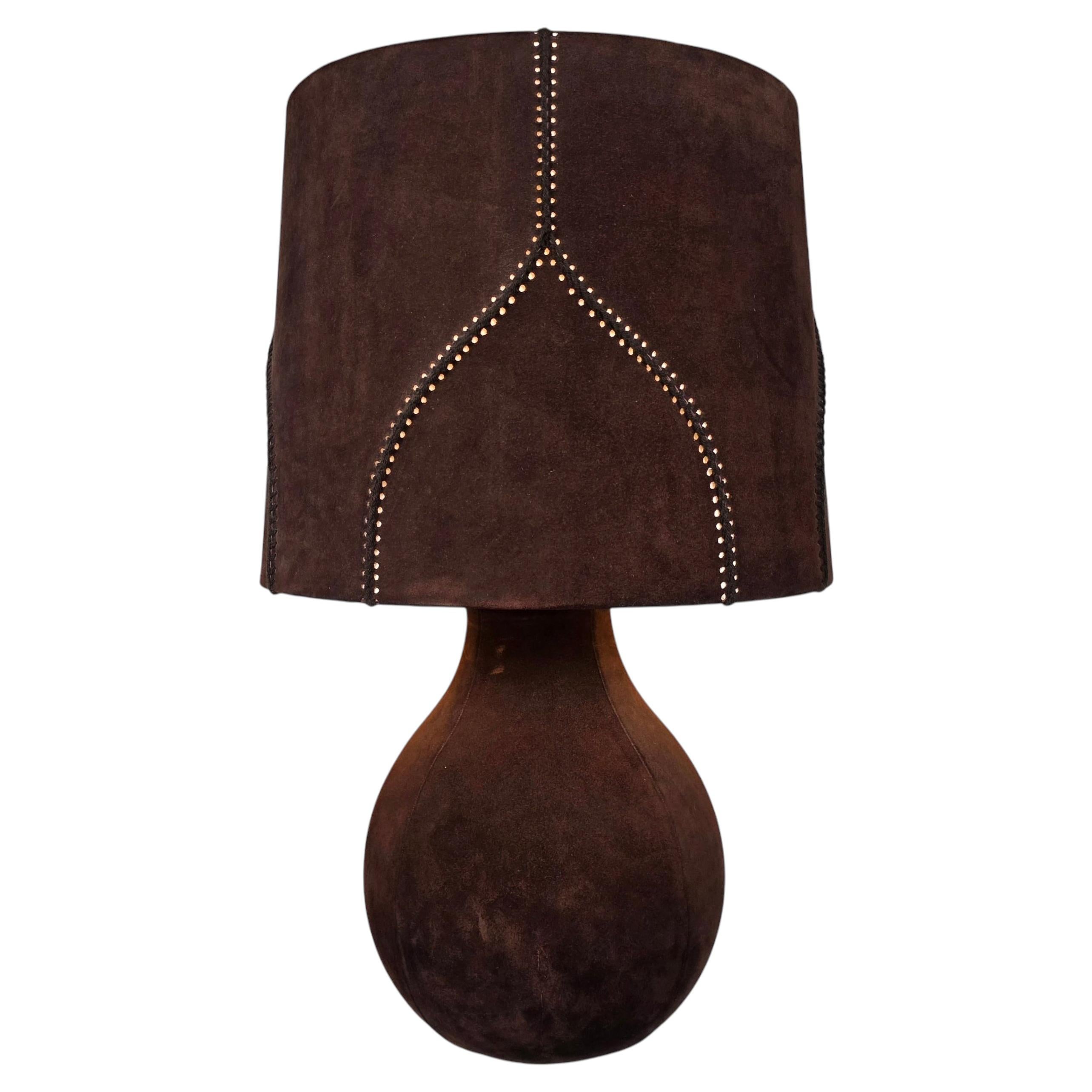 Large Vintage Suede Table Lamp with Matching Shade, 1970s