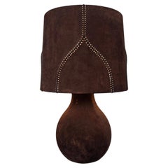 Large Vintage Suede Table Lamp with Matching Shade, 1970s