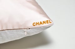 Large Vintage Sugared Almond Pink Floral Chanel Silk Scarf and Irish Linen Cushi