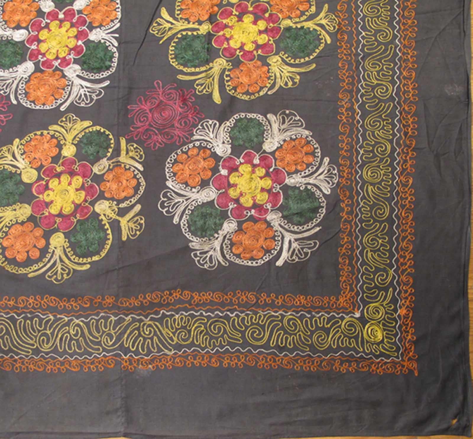 Uzbek Large Vintage Suzani with All-Over Embroidery For Sale