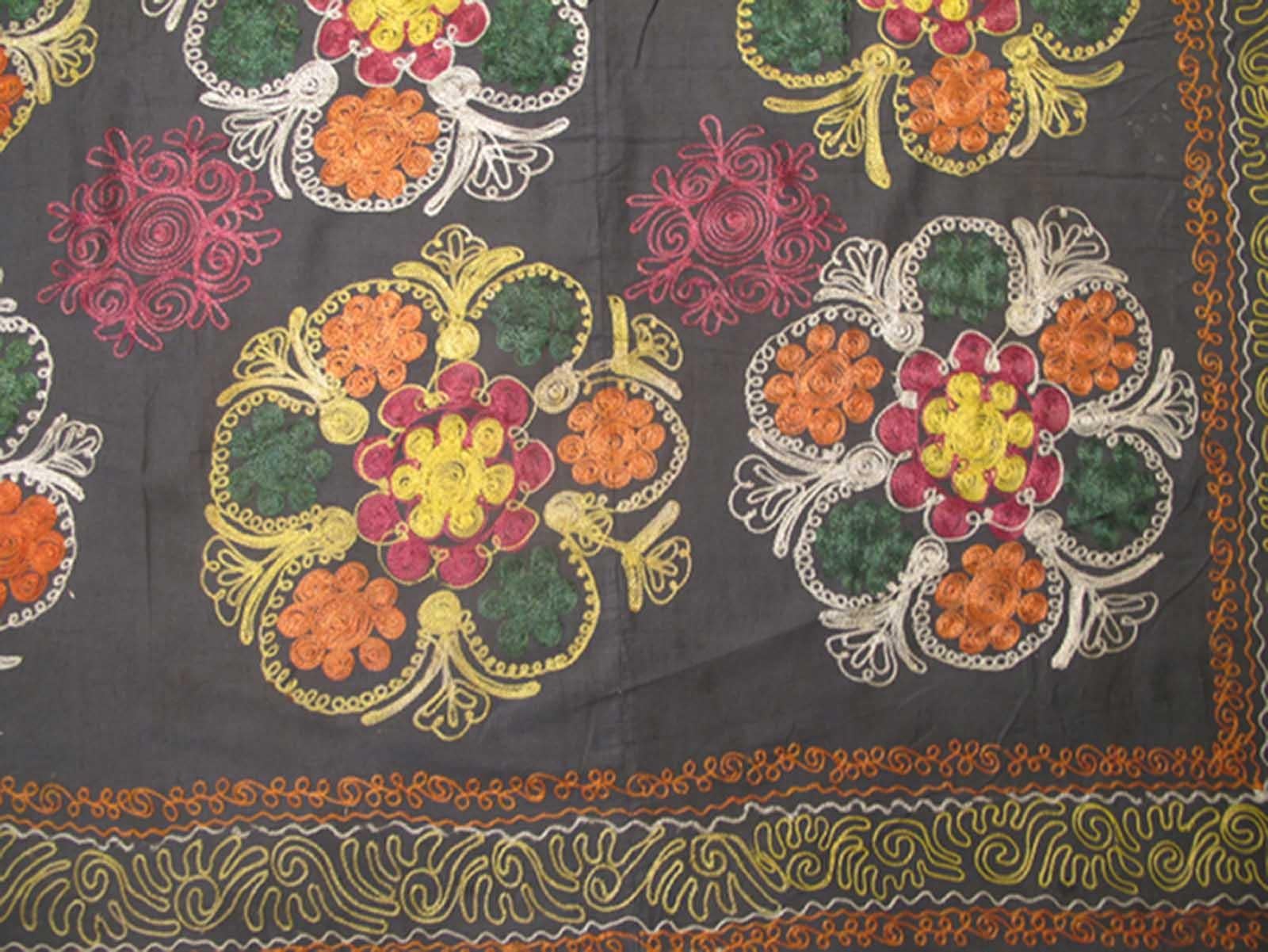 20th Century Large Vintage Suzani with All-Over Embroidery For Sale