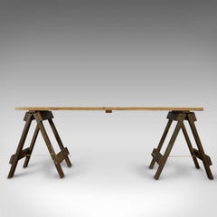 Large Vintage Table, English, Pine, Craft, Work, Kitchen, Trestle, circa 1970