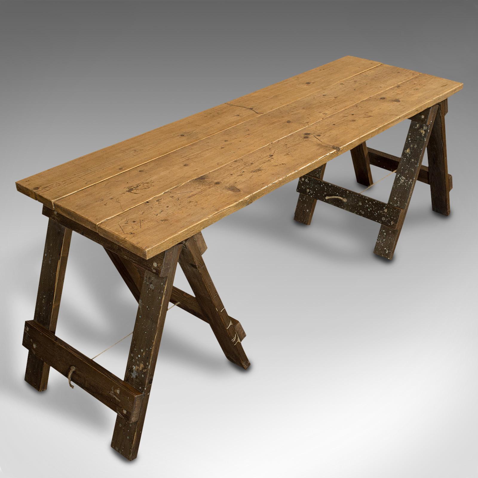 Large Vintage Table, English, Pine, Craft, Work, Kitchen, Trestle, circa 1970 In Good Condition For Sale In Hele, Devon, GB