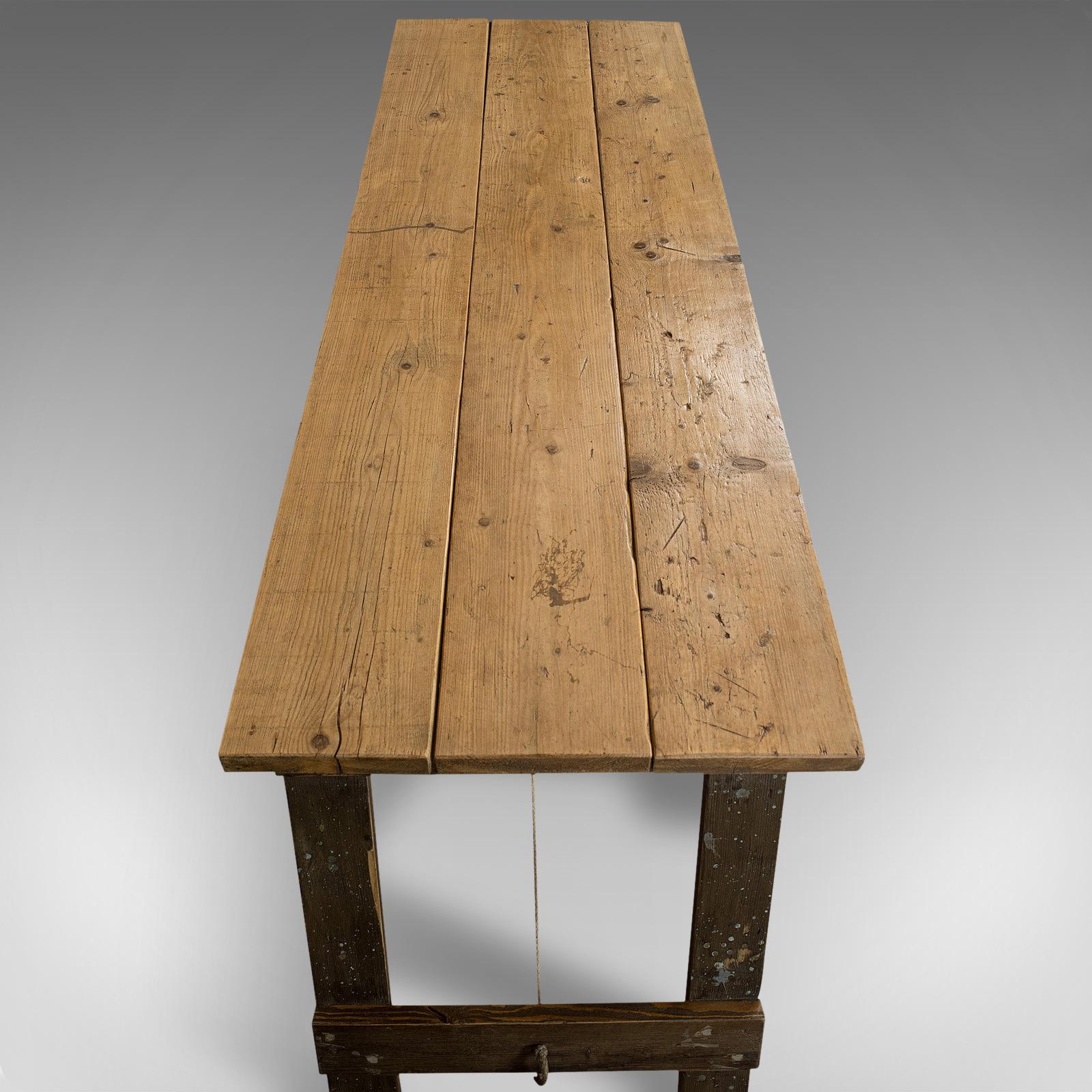 19th Century Large Vintage Table, English, Pine, Craft, Work, Kitchen, Trestle, circa 1970 For Sale