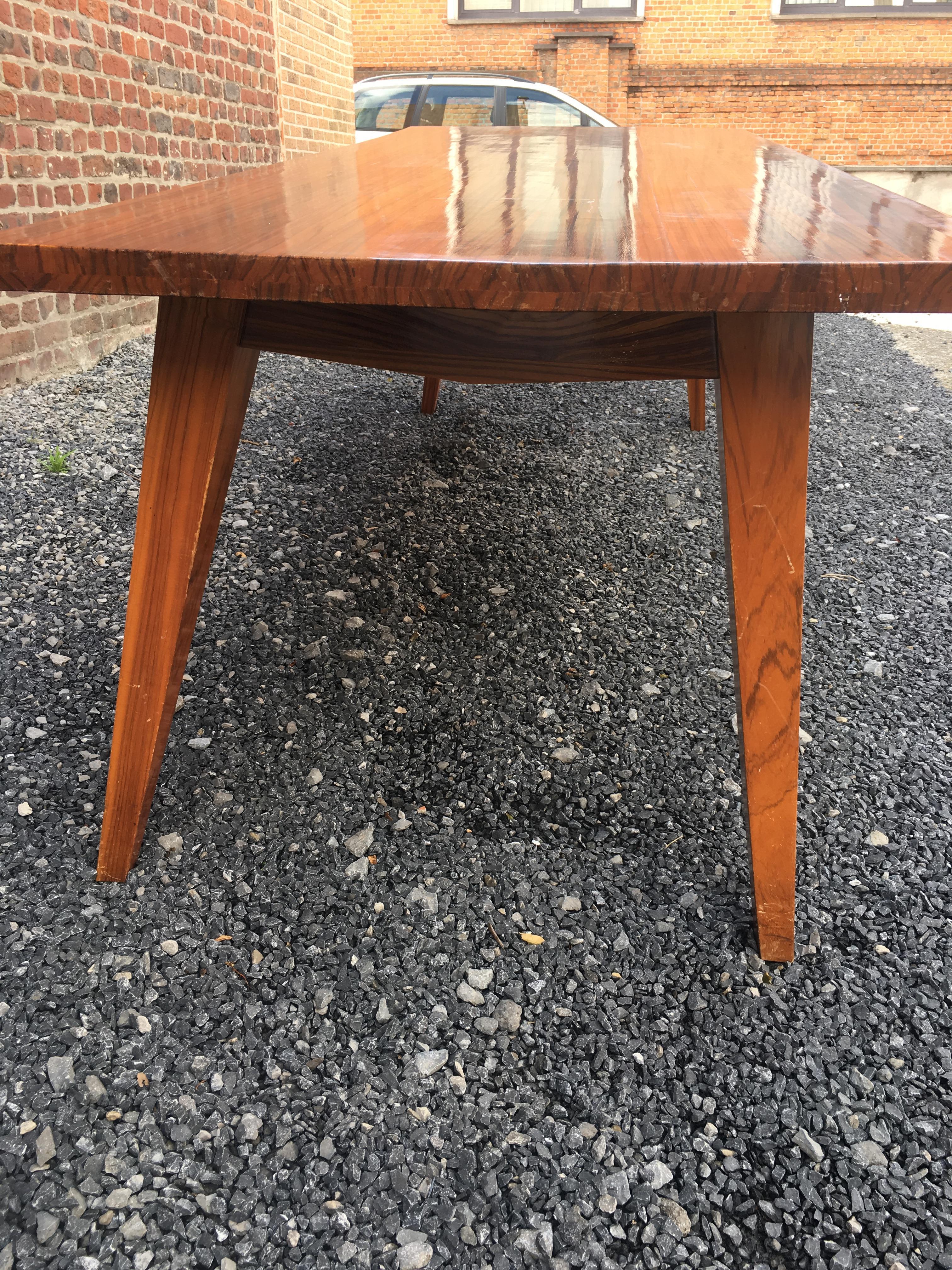 Large vintage table in solid zebra wood circa 1960 For Sale 1