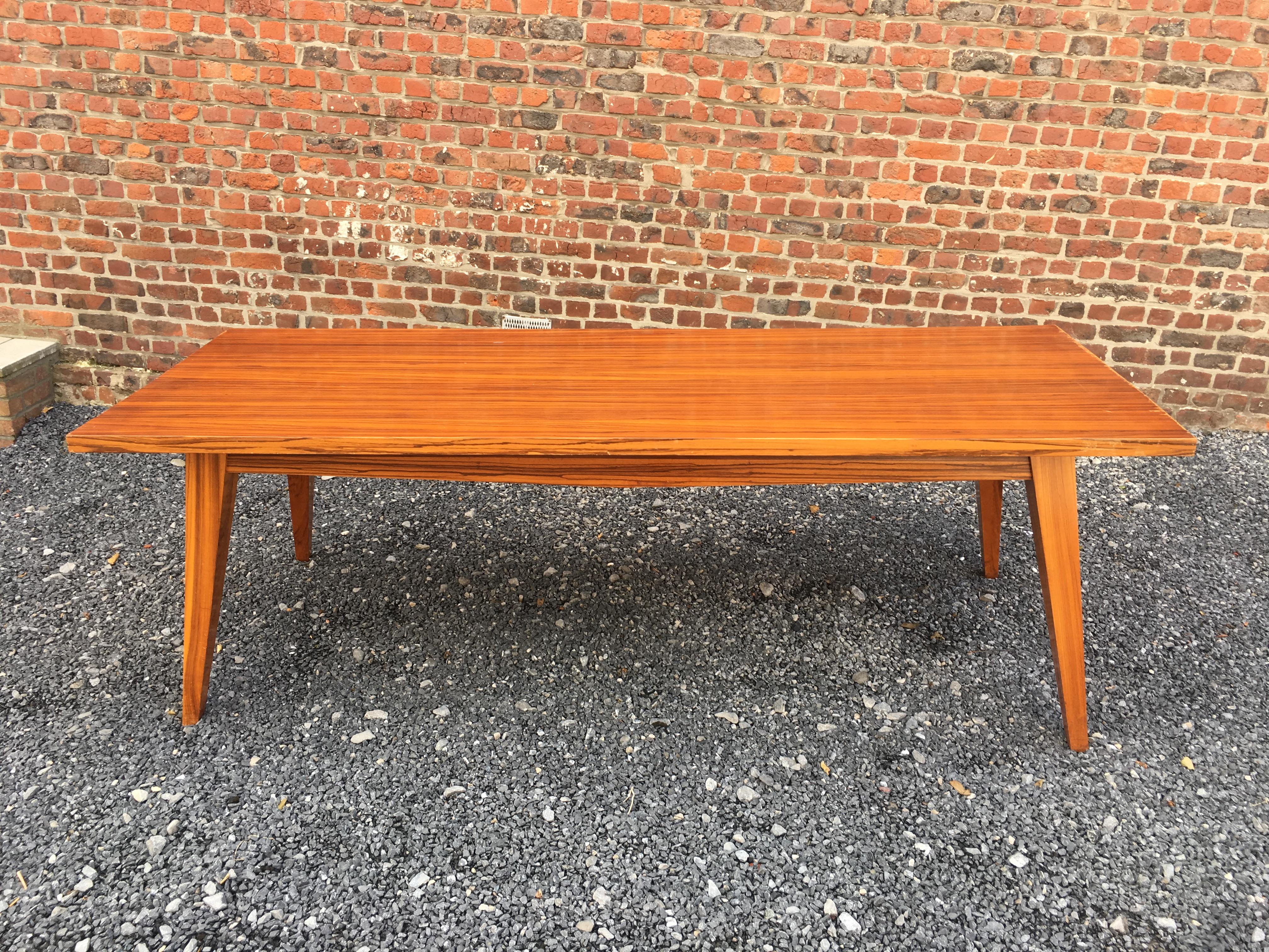 Large vintage table in solid zebra wood circa 1960 For Sale 2