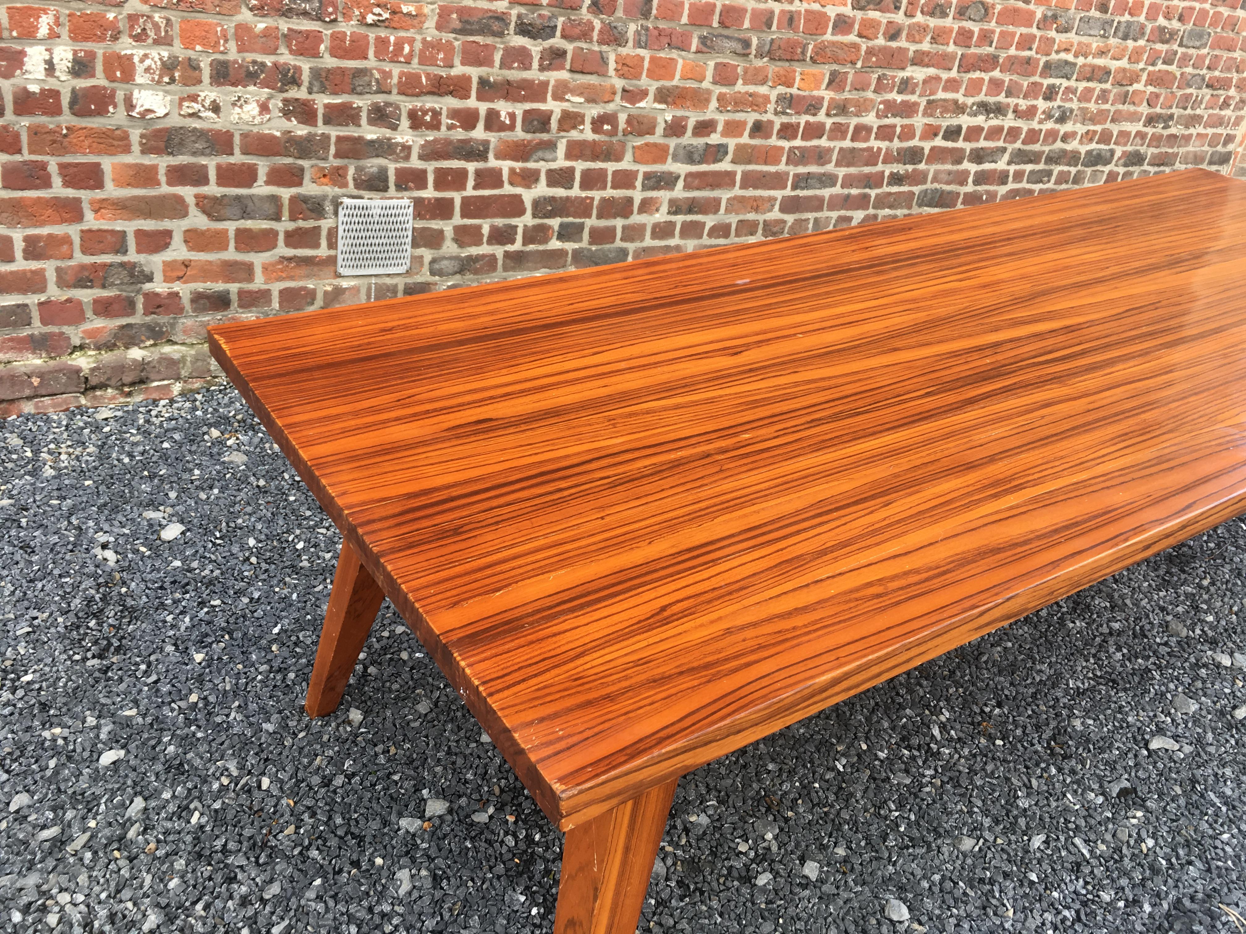 Large vintage table in solid zebra wood circa 1960 For Sale 5