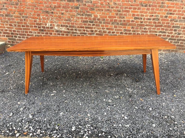 Large vintage table in solid zebra wood circa 1960 For Sale at 1stDibs