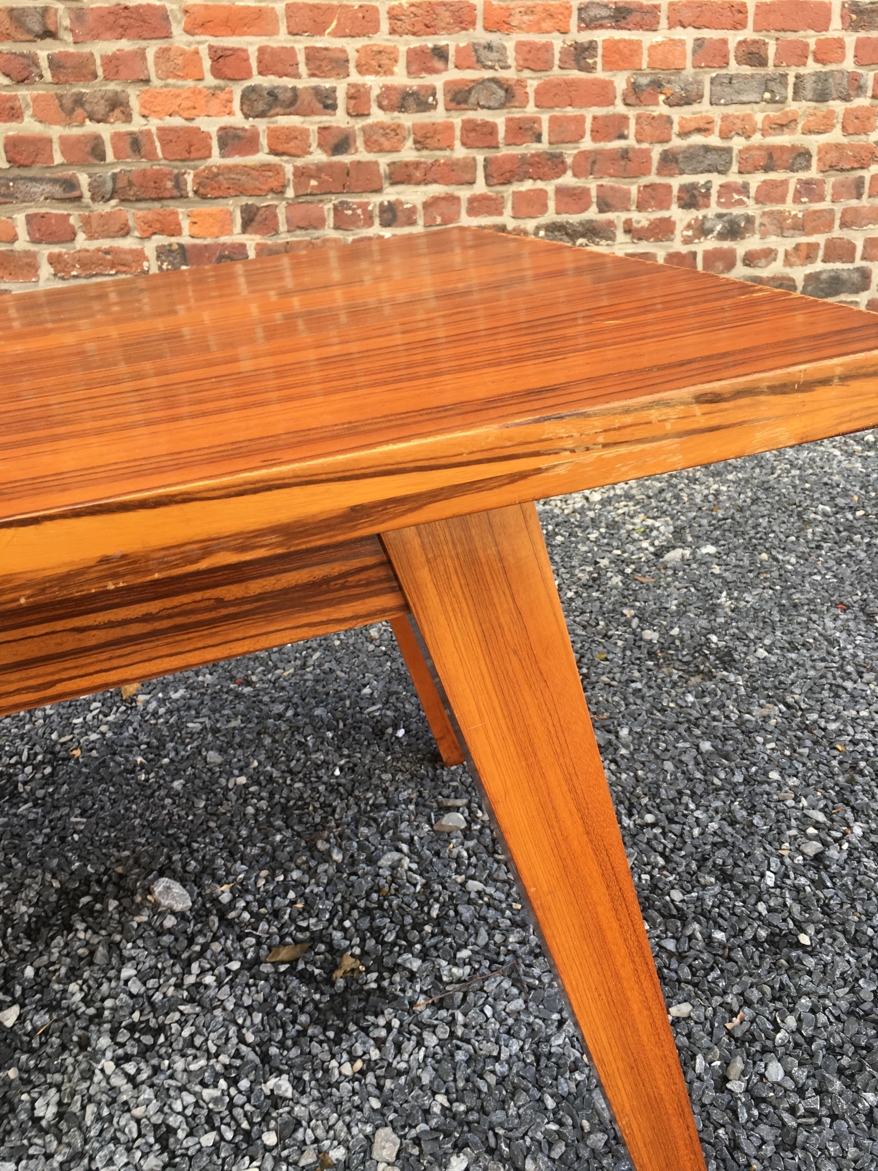 European Large vintage table in solid zebra wood circa 1960 For Sale