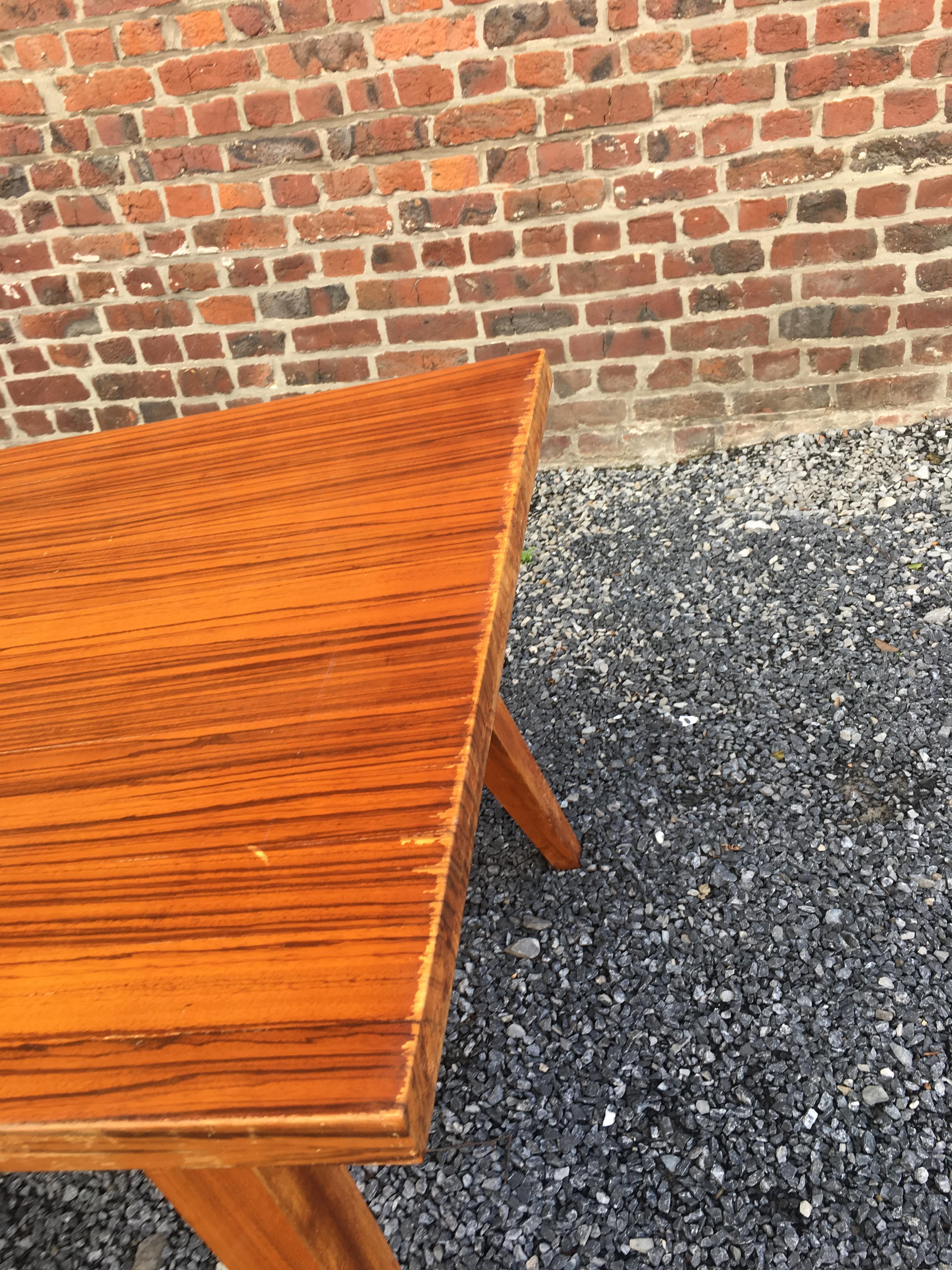 Mid-20th Century Large vintage table in solid zebra wood circa 1960 For Sale