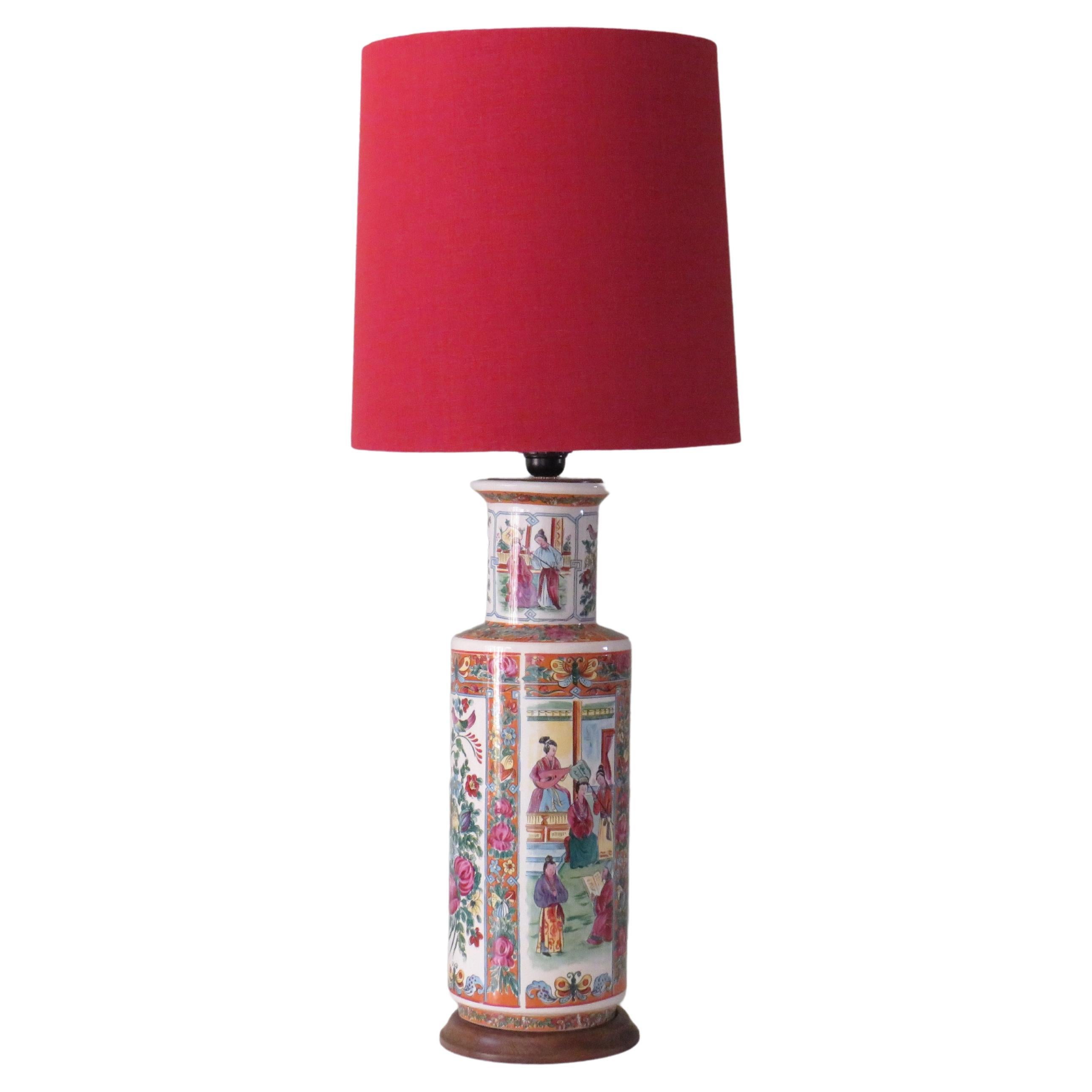 Large Vintage Table Lamp with a Handmade Custom Lampshade For Sale
